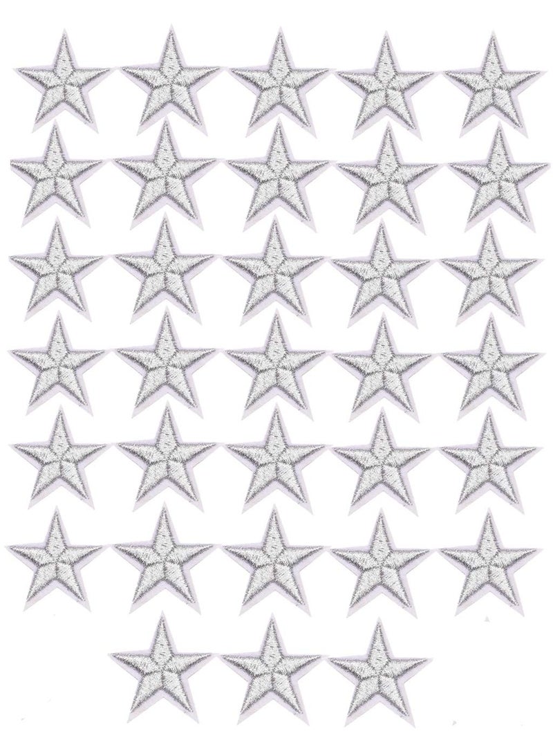 MSCFTFB 33 Pieces Assorted Colors Small 5 Star Iron on Patches Sew Embroidered Patches Appliques Embellishments for Clothing Jackets Backpack Repairing Decorations (Silver) - Image 1